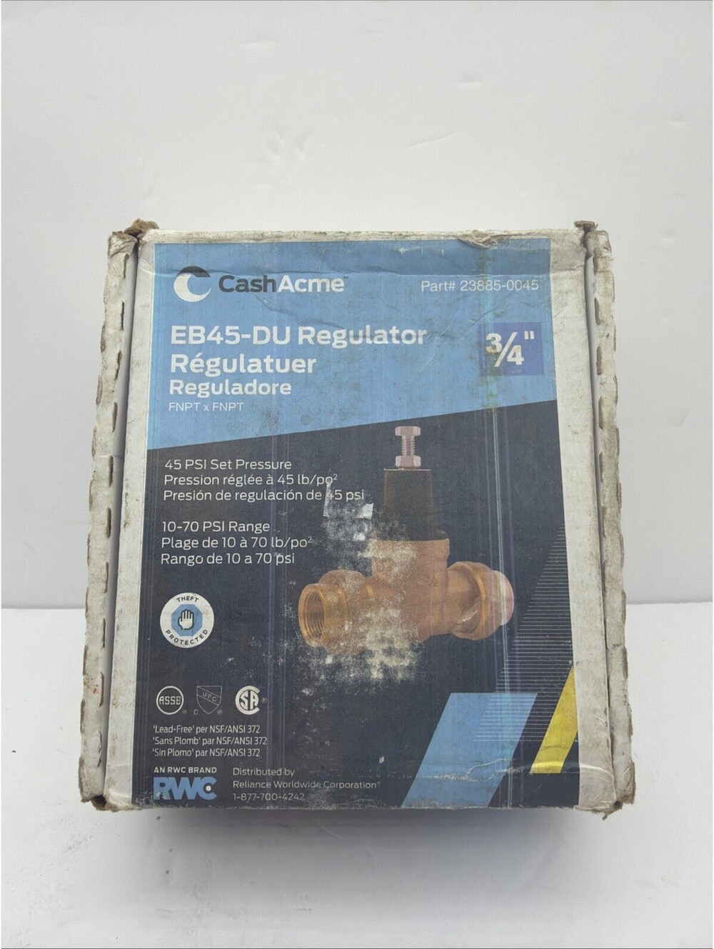 Cash Acme 23885-0045 Pressure Regulator, EB45-DU Double Union Threaded, 3/4" NIB
